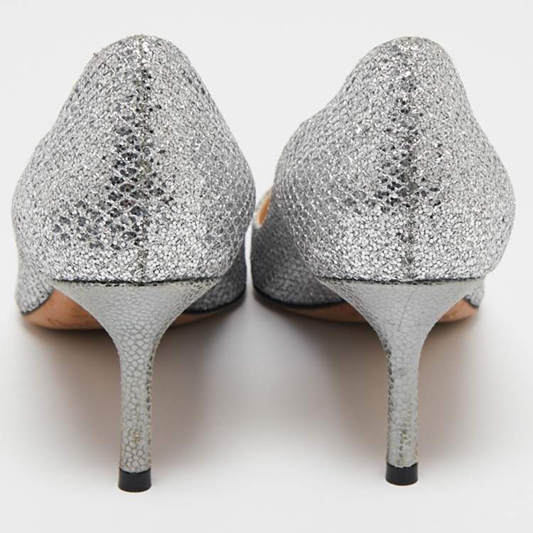 Pre Owned Jimmy Choo Silver Lurex Fabric Romy Pumps Size 37