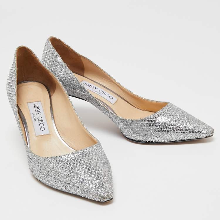 Pre Owned Jimmy Choo Silver Lurex Fabric Romy Pumps Size 37