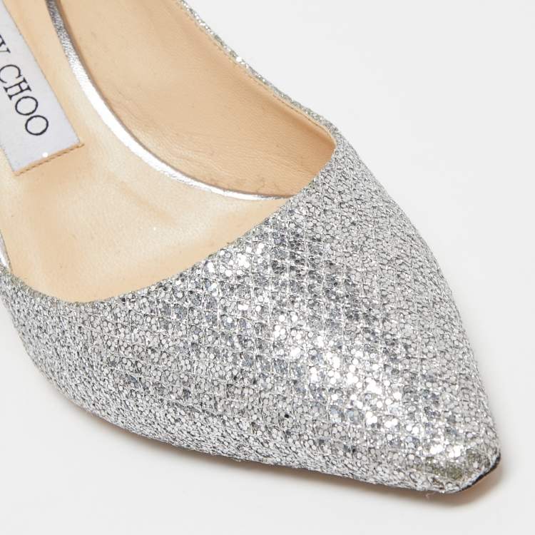 Pre Owned Jimmy Choo Silver Lurex Fabric Romy Pumps Size 37