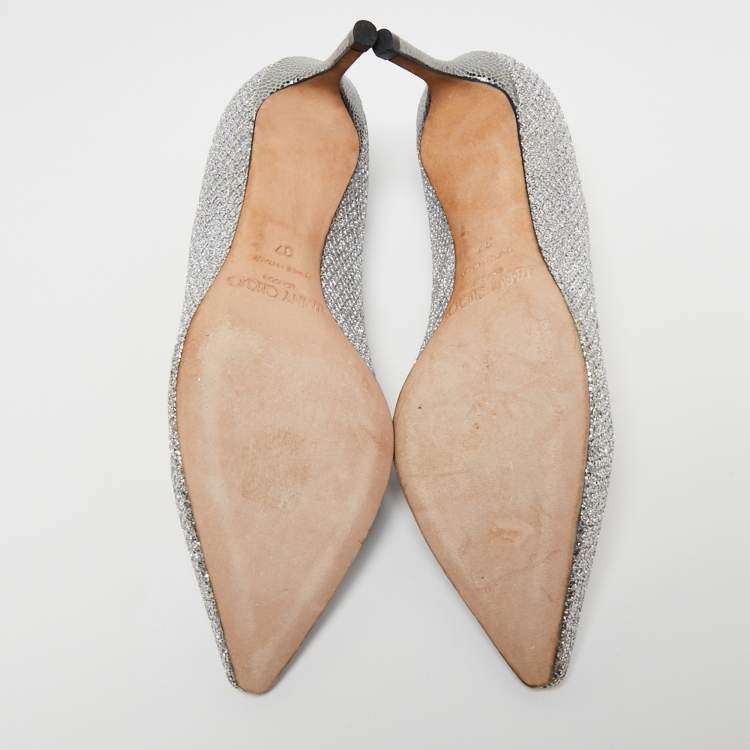 Pre Owned Jimmy Choo Silver Lurex Fabric Romy Pumps Size 37