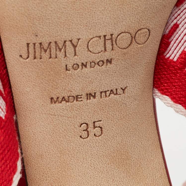 Pre Owned Jimmy Choo Red Canvas Bailey Ankle Wrap Sandals Size 35