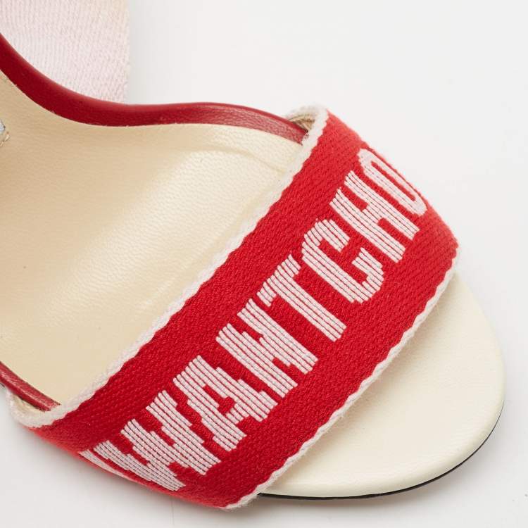 Pre Owned Jimmy Choo Red Canvas Bailey Ankle Wrap Sandals Size 35