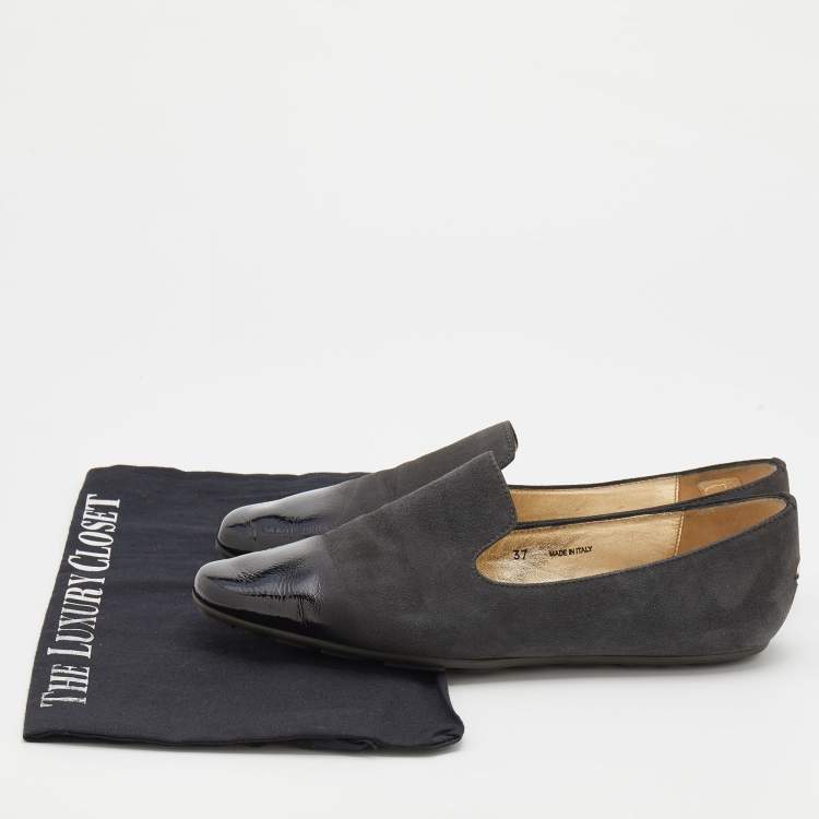 Pre Owned Jimmy Choo Black/Grey Suede and Patent Leather Ballet Flats Size 37