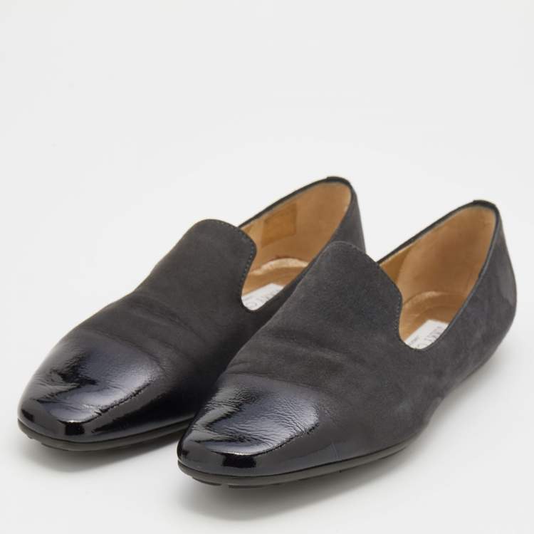 Pre Owned Jimmy Choo Black/Grey Suede and Patent Leather Ballet Flats Size 37