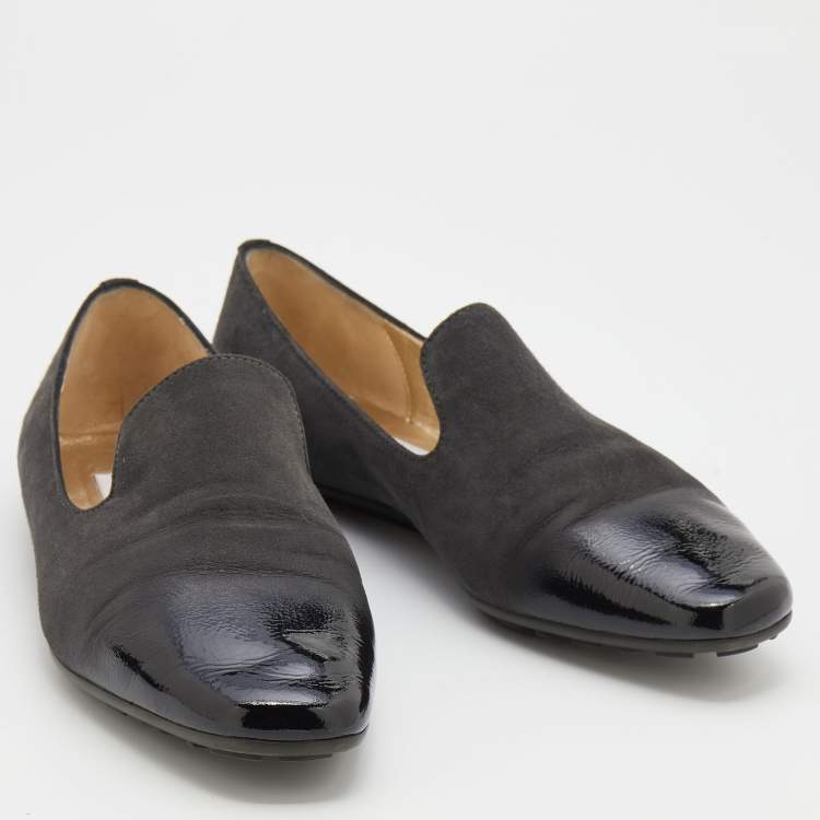 Pre Owned Jimmy Choo Black/Grey Suede and Patent Leather Ballet Flats Size 37
