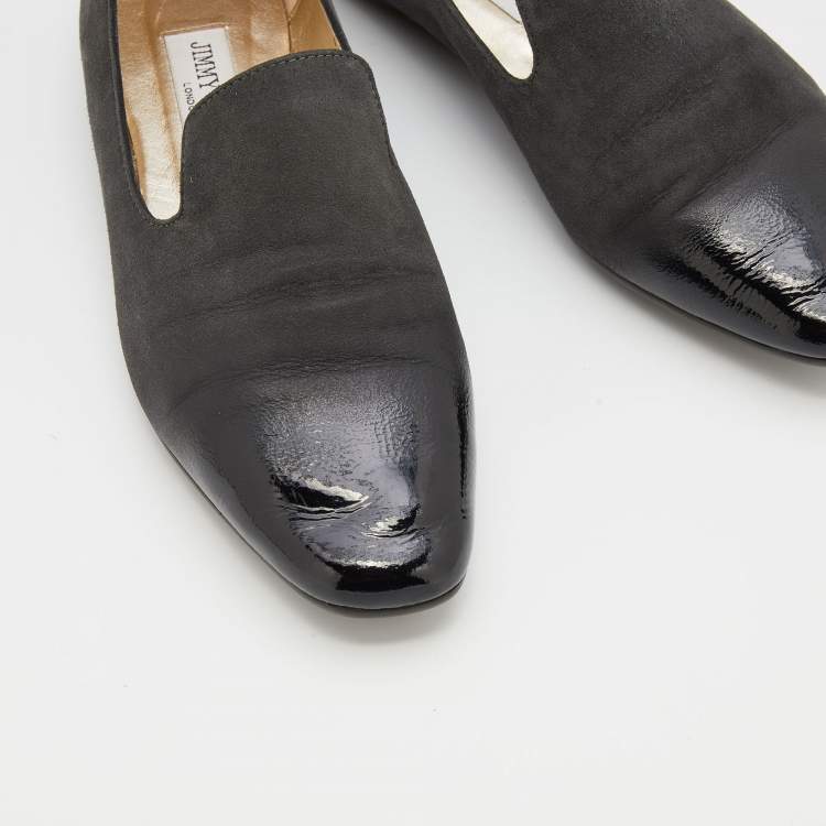Pre Owned Jimmy Choo Black/Grey Suede and Patent Leather Ballet Flats Size 37