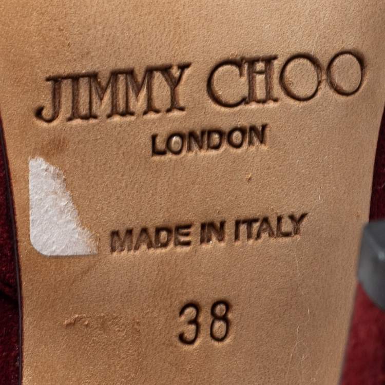 Pre Owned Jimmy Choo Burgundy Suede Drift Cut-Out Peep-Toe Ankle Booties Size 38