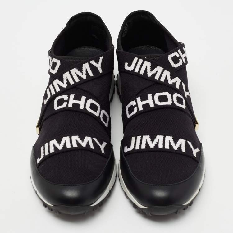 Pre Owned Jimmy Choo Black Fabric And Leather  Slip On Sneakers Size 39