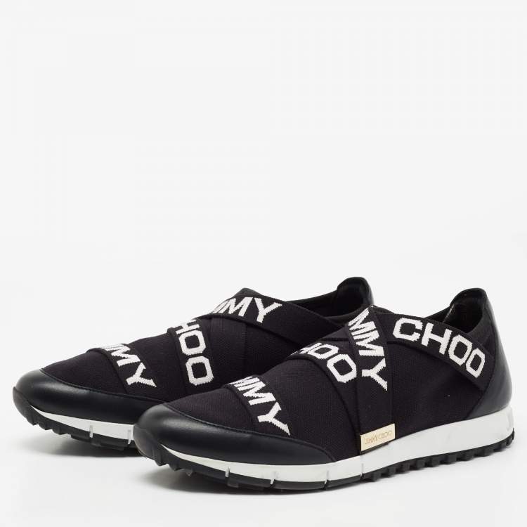 Pre Owned Jimmy Choo Black Fabric And Leather  Slip On Sneakers Size 39
