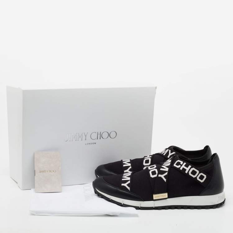 Pre Owned Jimmy Choo Black Fabric And Leather  Slip On Sneakers Size 39