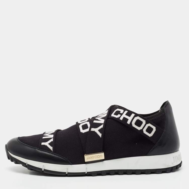 Pre Owned Jimmy Choo Black Fabric And Leather  Slip On Sneakers Size 39