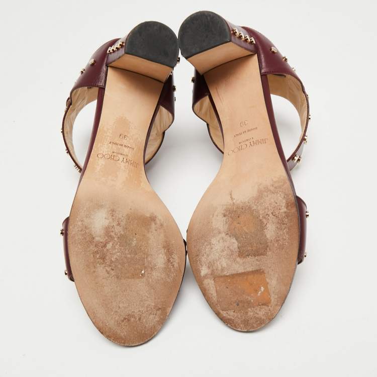 Pre Owned Jimmy Choo Burgundy Leather Veto  Sandals Size 39