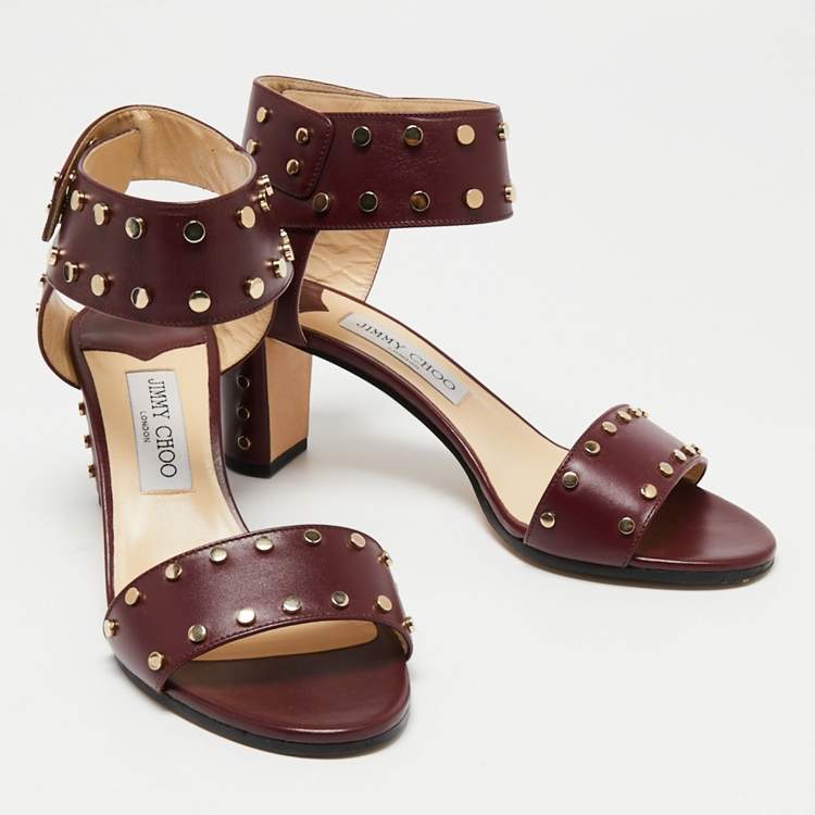 Pre Owned Jimmy Choo Burgundy Leather Veto  Sandals Size 39