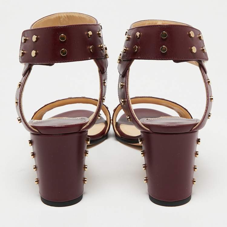 Pre Owned Jimmy Choo Burgundy Leather Veto  Sandals Size 39