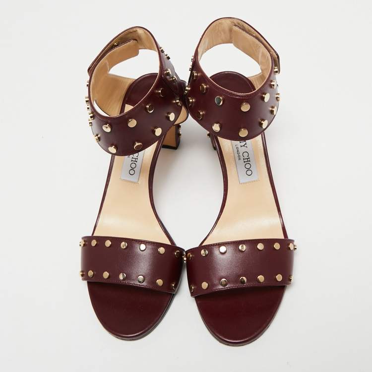 Pre Owned Jimmy Choo Burgundy Leather Veto  Sandals Size 39