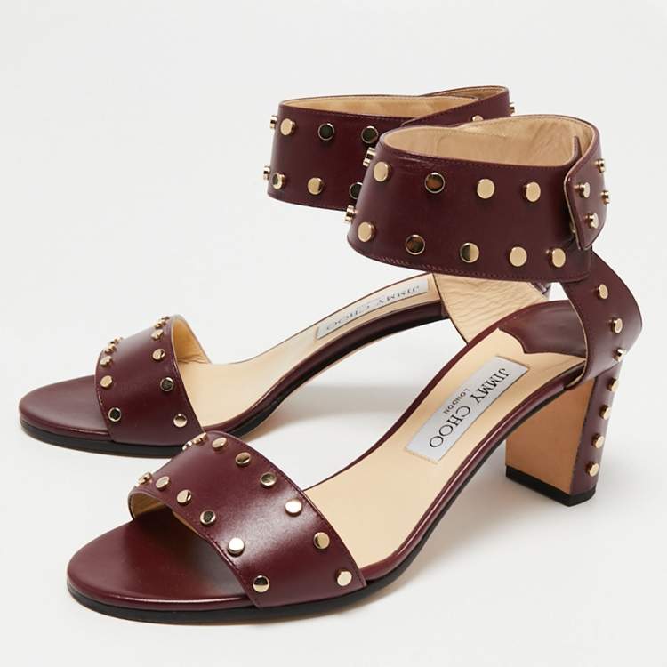 Pre Owned Jimmy Choo Burgundy Leather Veto  Sandals Size 39