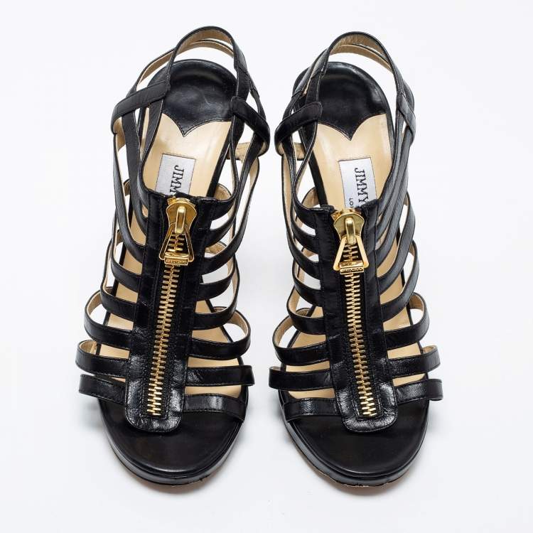 Pre Owned Jimmy Choo Black Leather Glenys Gladiator Platform Sandals Size 39.5