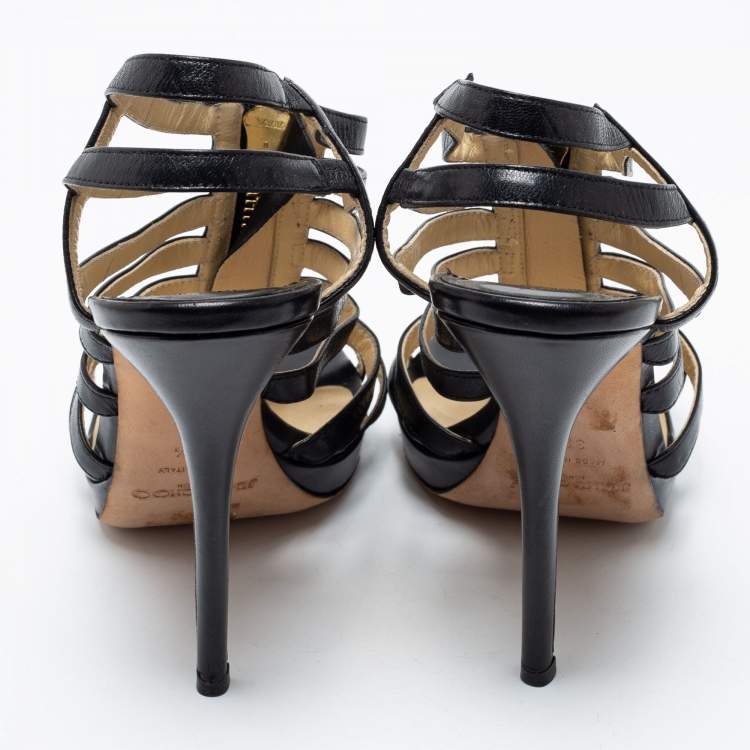 Pre Owned Jimmy Choo Black Leather Glenys Gladiator Platform Sandals Size 39.5