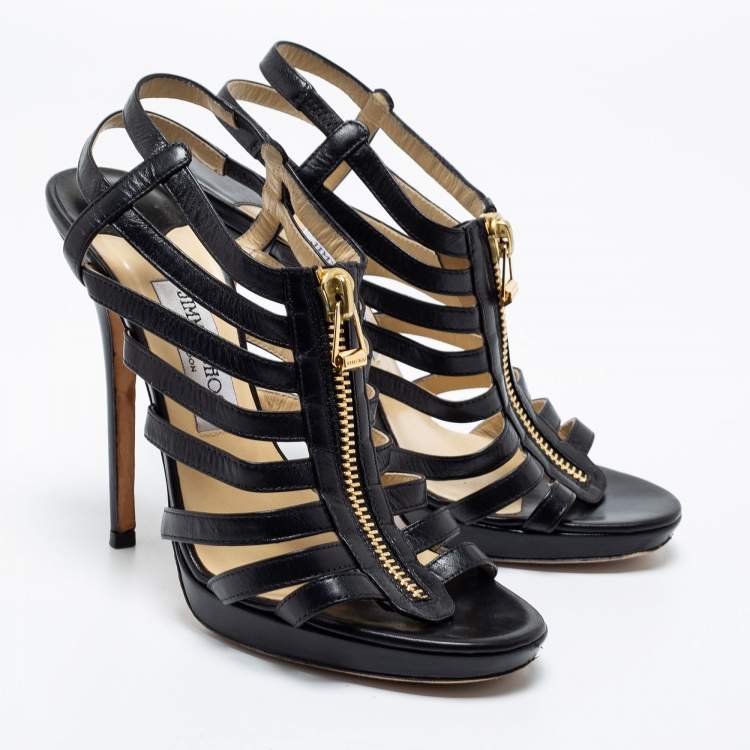Pre Owned Jimmy Choo Black Leather Glenys Gladiator Platform Sandals Size 39.5
