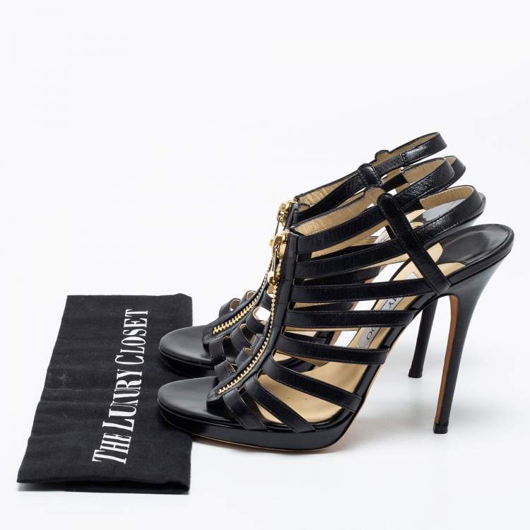 Pre Owned Jimmy Choo Black Leather Glenys Gladiator Platform Sandals Size 39.5