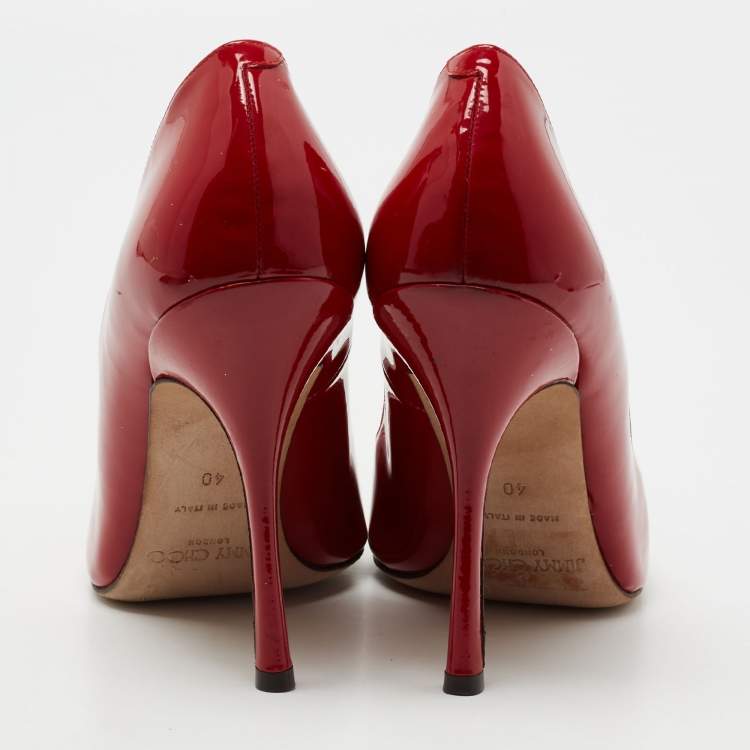 Pre Owned Jimmy Choo Red Patent Leather Anouk Pointed Toe Pumps Size 40
