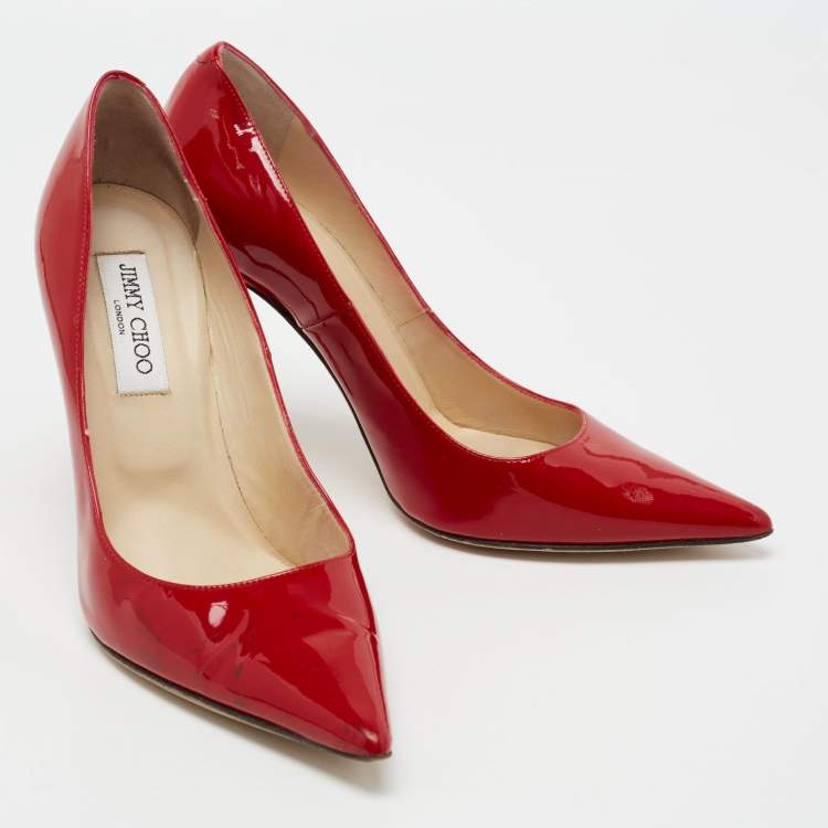 Pre Owned Jimmy Choo Red Patent Leather Anouk Pointed Toe Pumps Size 40