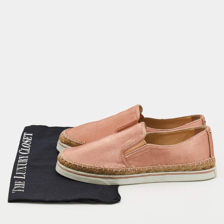 Pre Owned Jimmy Choo Metallic Pink Canvas Dawn Espadrille Slip On Sneakers Size 39