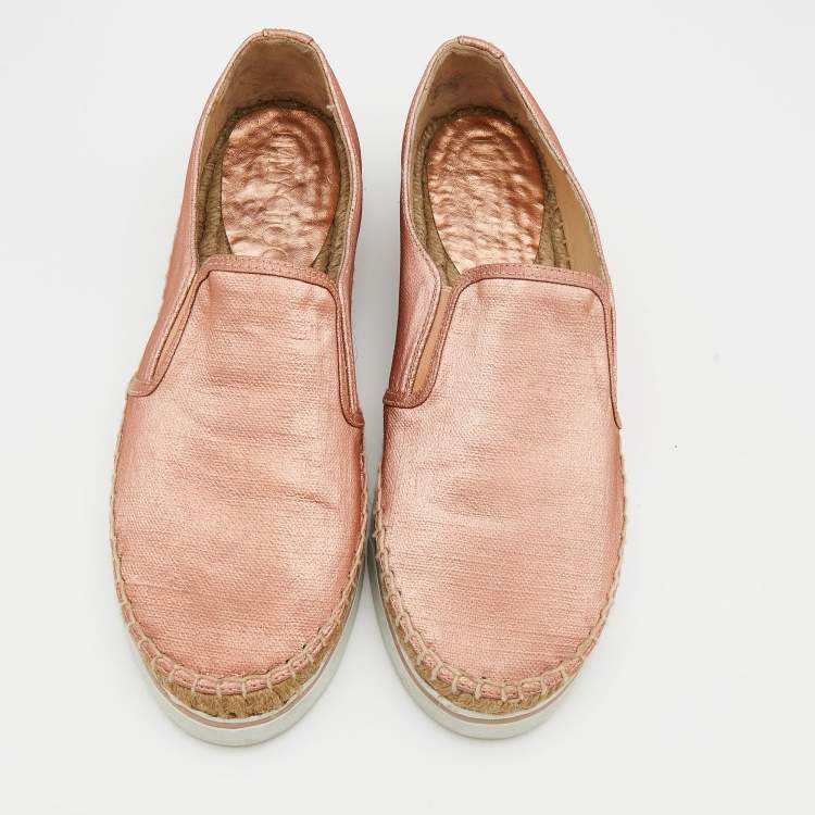 Pre Owned Jimmy Choo Metallic Pink Canvas Dawn Espadrille Slip On Sneakers Size 39