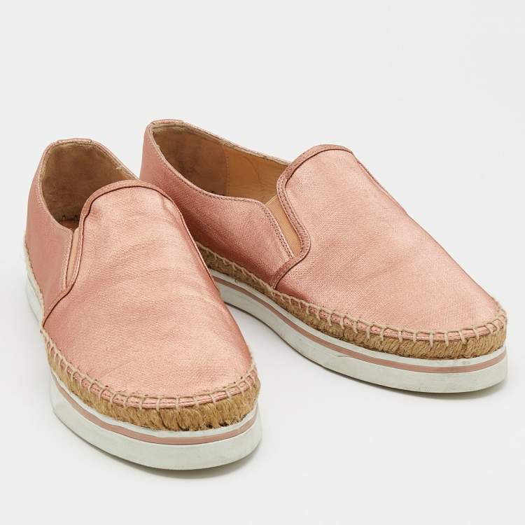 Pre Owned Jimmy Choo Metallic Pink Canvas Dawn Espadrille Slip On Sneakers Size 39