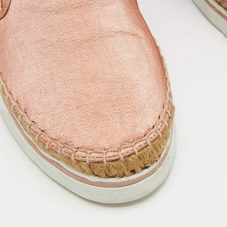 Pre Owned Jimmy Choo Metallic Pink Canvas Dawn Espadrille Slip On Sneakers Size 39