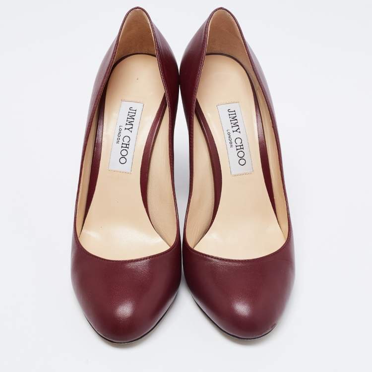 Pre Owned Jimmy Choo Dark Red Leather Billie Round Toe Block Heel Pumps Size 39