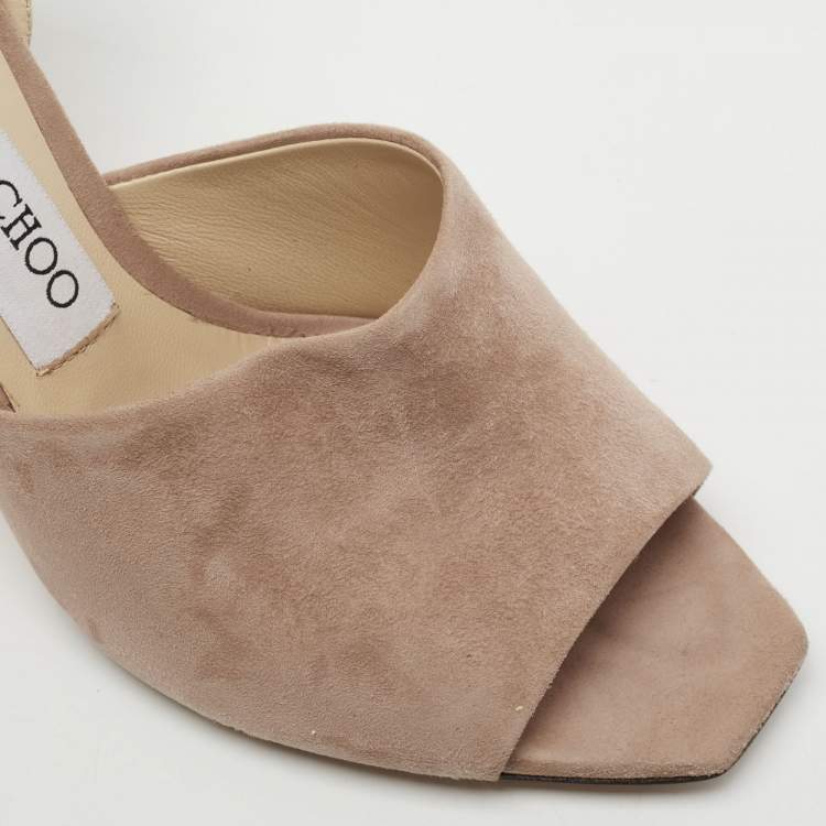 مملوكة مسبقًا Jimmy Choo Dusty Pink Suede Sae Crystal Embellished Ankle Chain Sandals Size 36