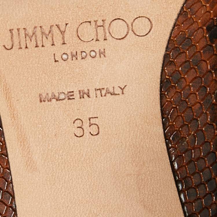 Pre Owned Jimmy Choo Brown Python Embossed Leather Knee Length Boots Size 35