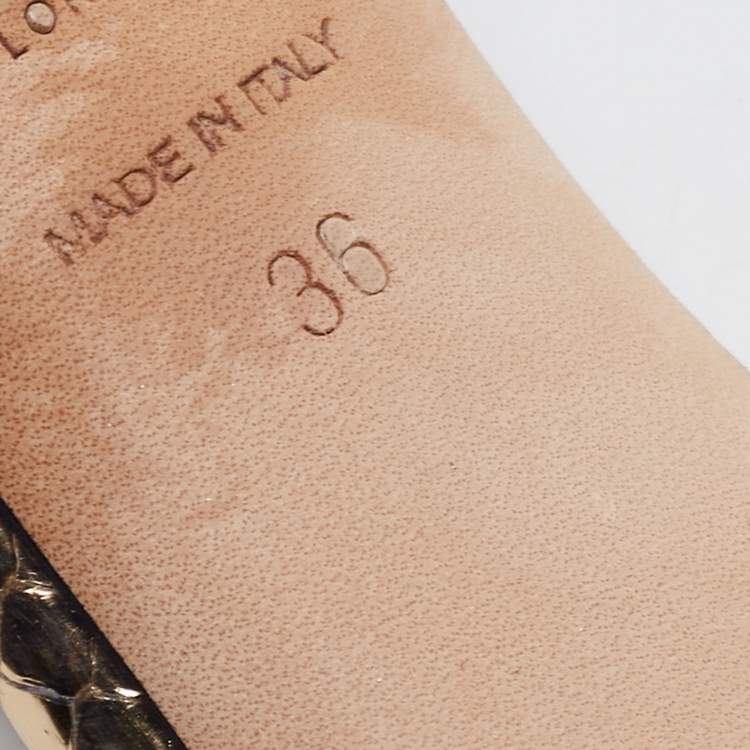 Pre Owned Jimmy Choo Gold Snakeskin Embossed Leather Slide Sandals Size 36