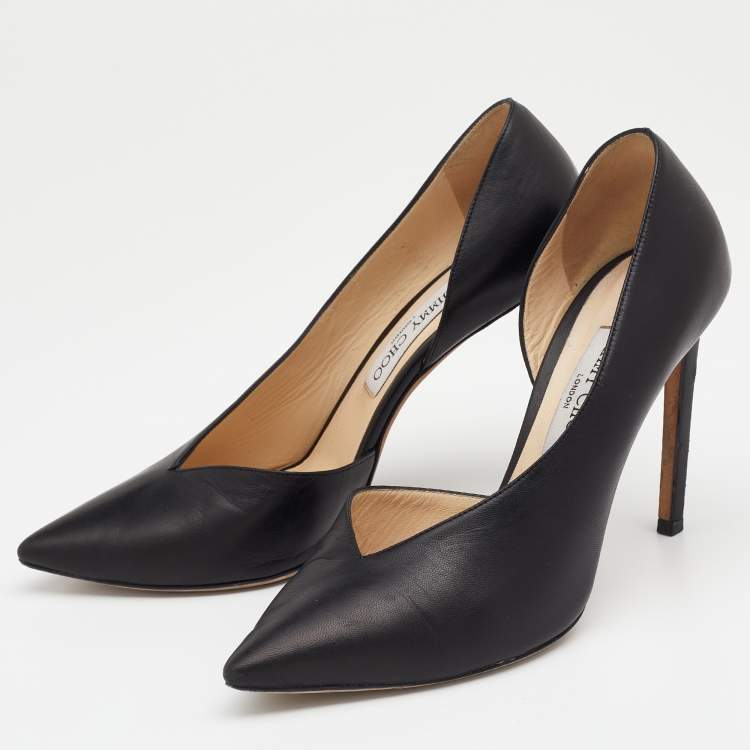 Pre Owned Jimmy Choo Black Leather Pointed Toe D'orsay Pumps Size 39.5