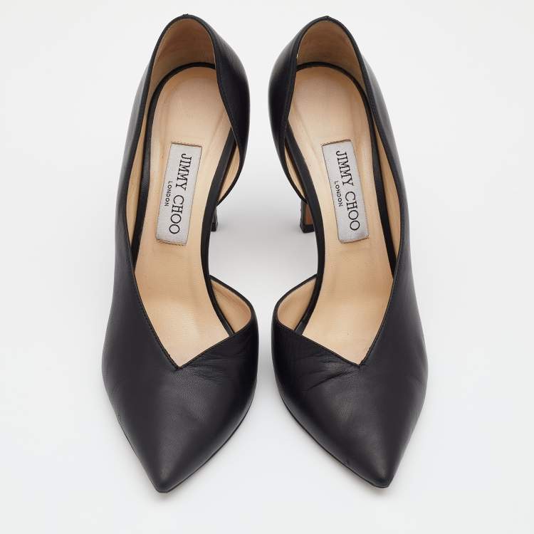 Pre Owned Jimmy Choo Black Leather Pointed Toe D'orsay Pumps Size 39.5