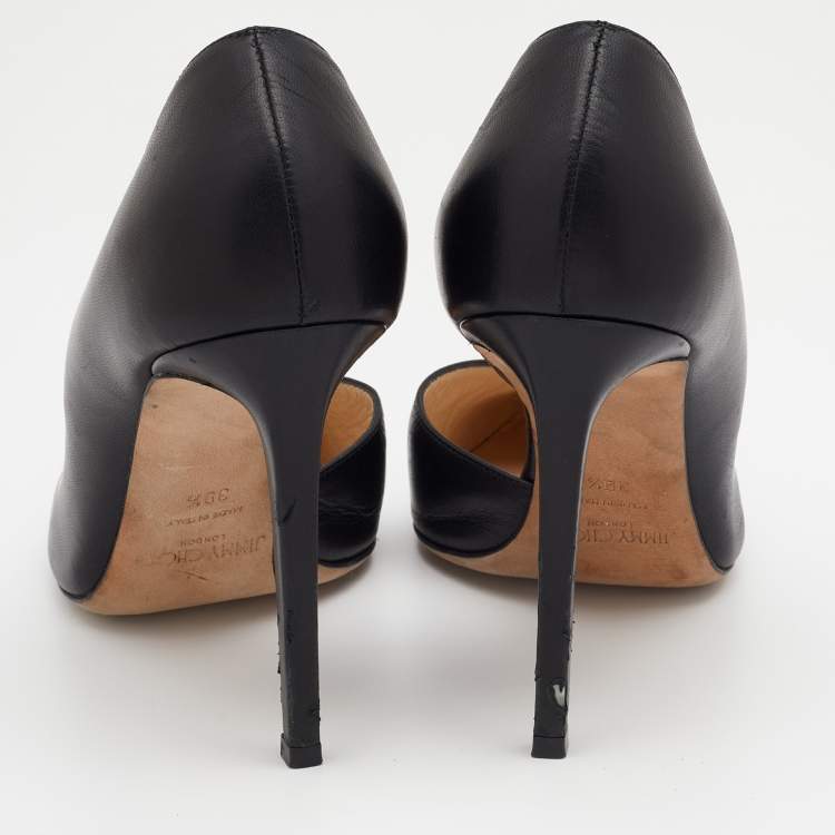 Pre Owned Jimmy Choo Black Leather Pointed Toe D'orsay Pumps Size 39.5