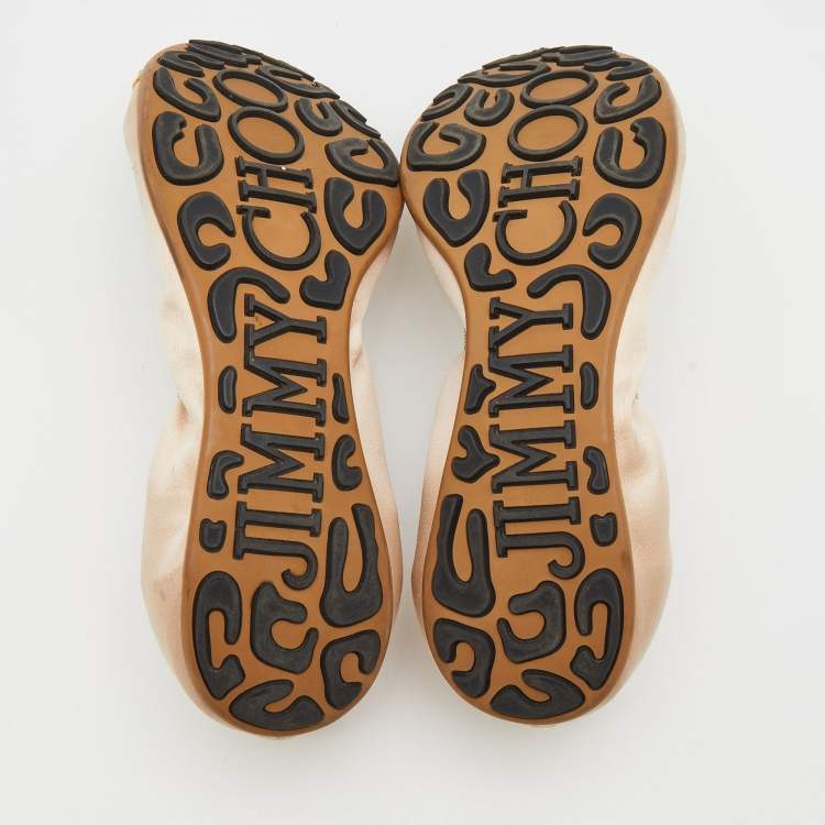 مملوكة مسبقًا Jimmy Choo Metallic Gold Satin And Glitter Cap Toe Bow Scrunch Ballet Flats Size 38