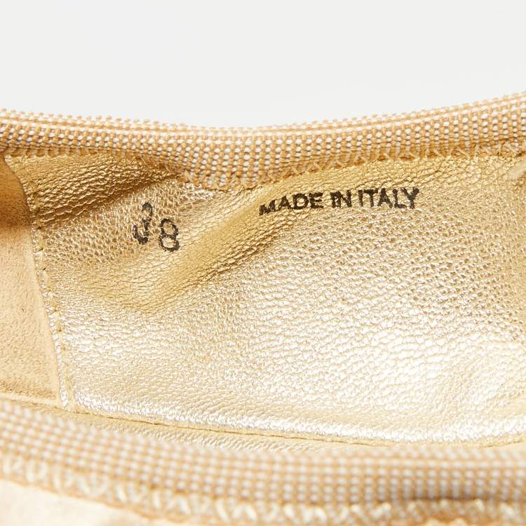 مملوكة مسبقًا Jimmy Choo Metallic Gold Satin And Glitter Cap Toe Bow Scrunch Ballet Flats Size 38