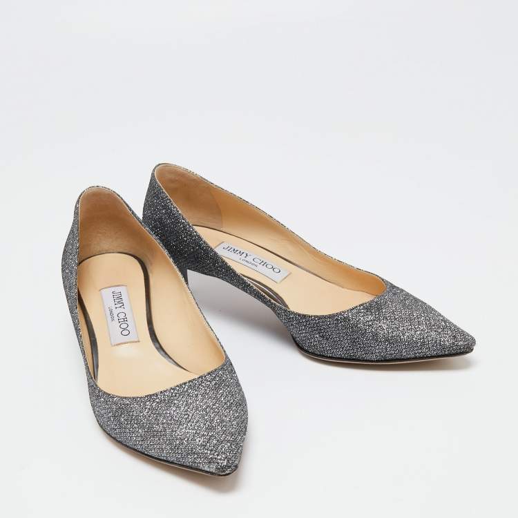 Pre Owned Jimmy Choo Metallic Grey Lamé Fabric Romy Pumps Size 37.5