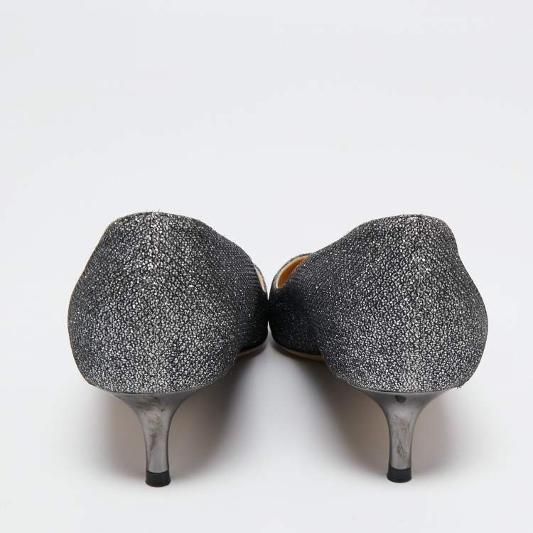 Pre Owned Jimmy Choo Metallic Grey Lamé Fabric Romy Pumps Size 37.5