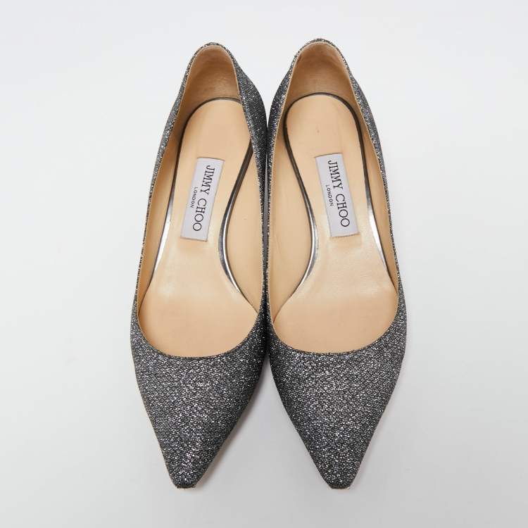 Pre Owned Jimmy Choo Metallic Grey Lamé Fabric Romy Pumps Size 37.5
