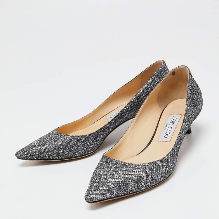 Pre Owned Jimmy Choo Metallic Grey Lamé Fabric Romy Pumps Size 37.5