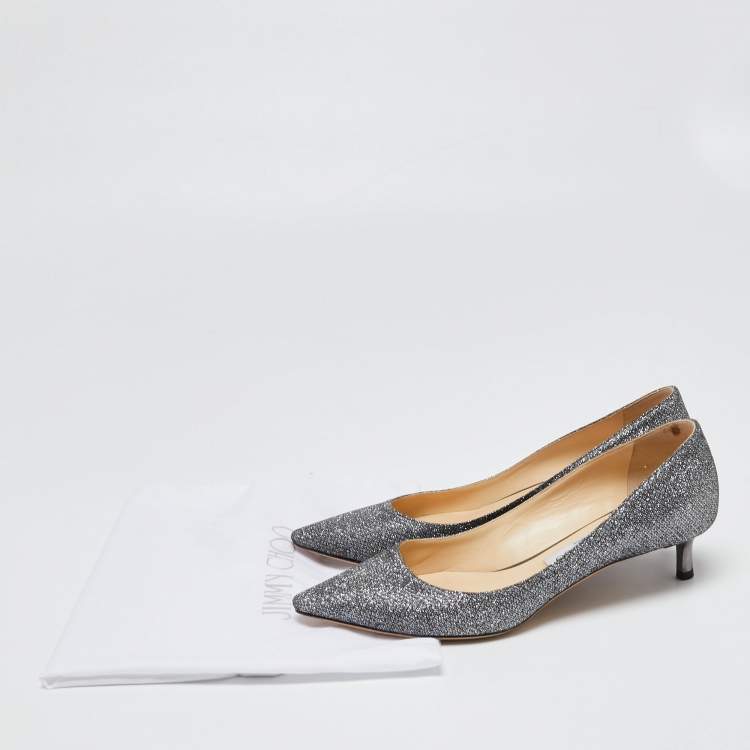 Pre Owned Jimmy Choo Metallic Grey Lamé Fabric Romy Pumps Size 37.5