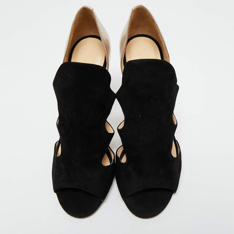 مملوكة مسبقًا Jimmy Choo Metallic/Black Suede And Leather Cutout Sandals Size 39 