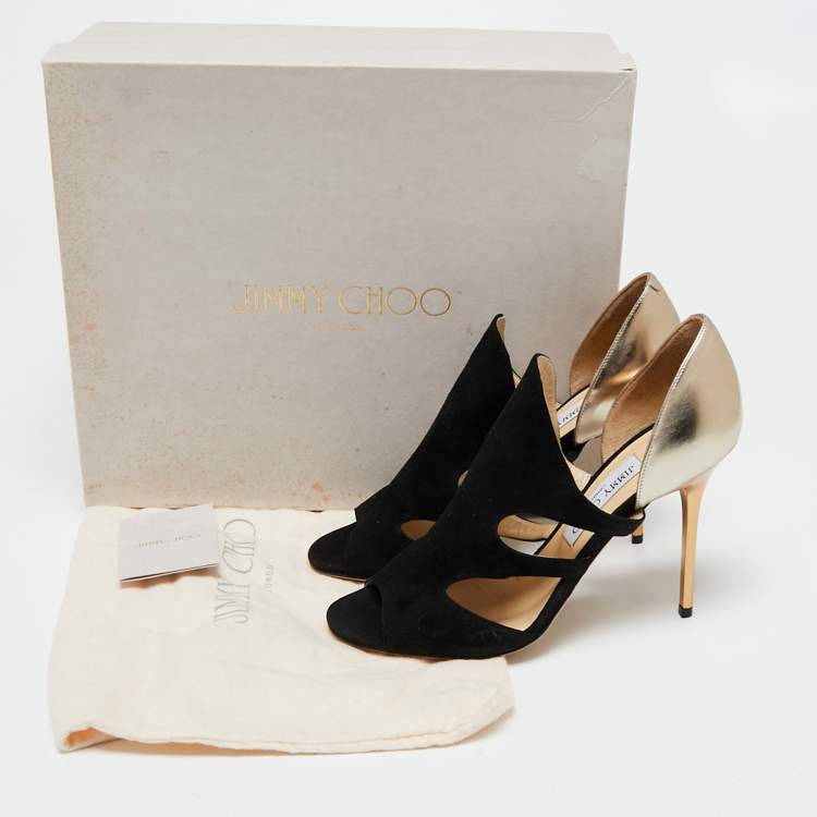 مملوكة مسبقًا Jimmy Choo Metallic/Black Suede And Leather Cutout Sandals Size 39 