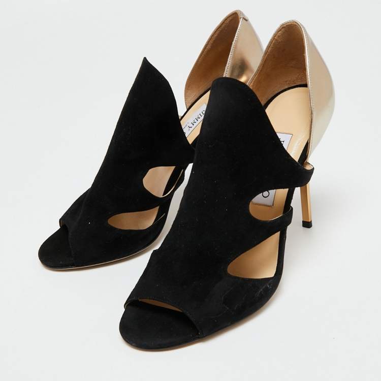 مملوكة مسبقًا Jimmy Choo Metallic/Black Suede And Leather Cutout Sandals Size 39 