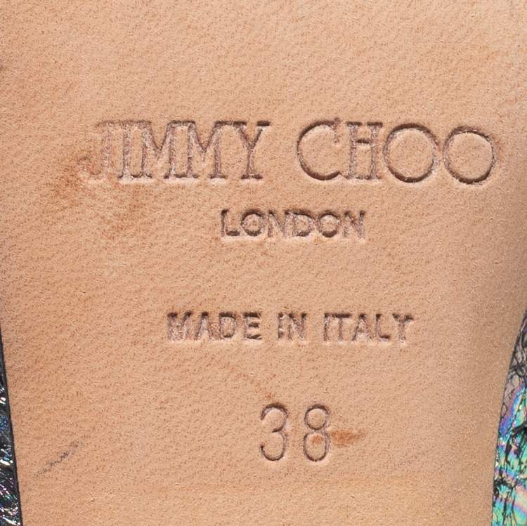Pre Owned Jimmy Choo Multicolor Python Leather Peep-Toe Platform Slingback Sandals Size 38
