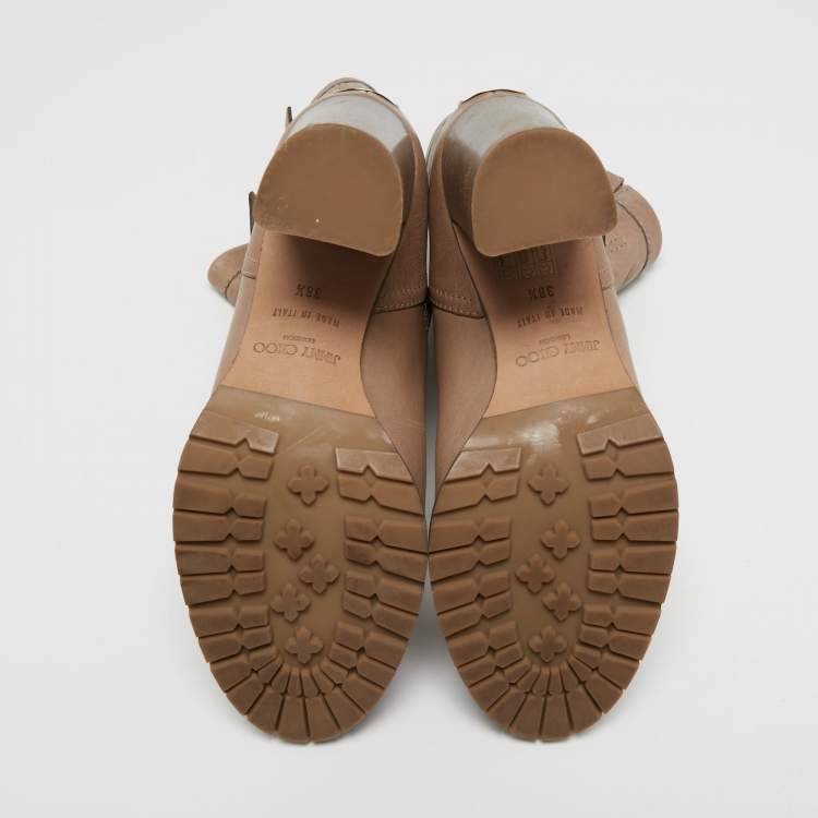 مملوكة مسبقًا Jimmy Choo Brown Leather Buckle Detail Ankle Boots Size 38.5
