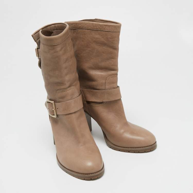 مملوكة مسبقًا Jimmy Choo Brown Leather Buckle Detail Ankle Boots Size 38.5